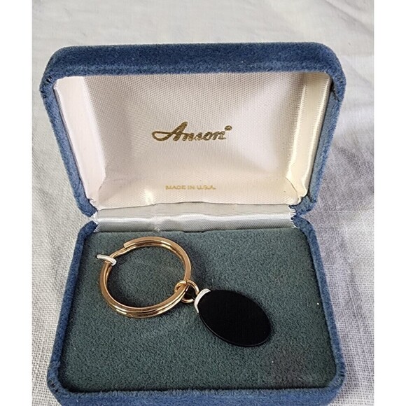 Anson Vintage Keychain  Black Enamel Engraveable Plate - Picture 1 of 1